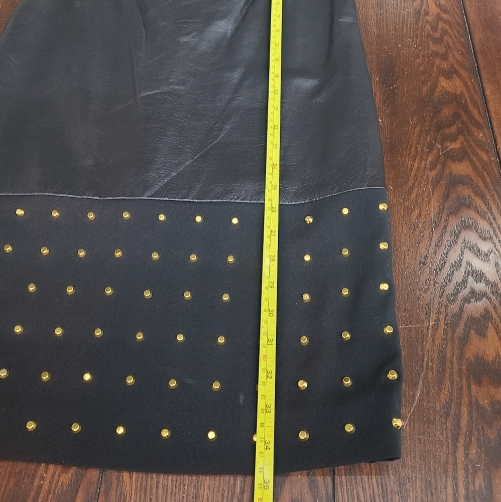 Michael Michael Kors Black Leather Gold Studded Midi Dress Size 0 - Picture 12 of 16